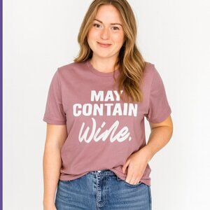 Bella Canvas “May Contain Wine” Graphic Tee Short Sleeve Mauve Size Medium